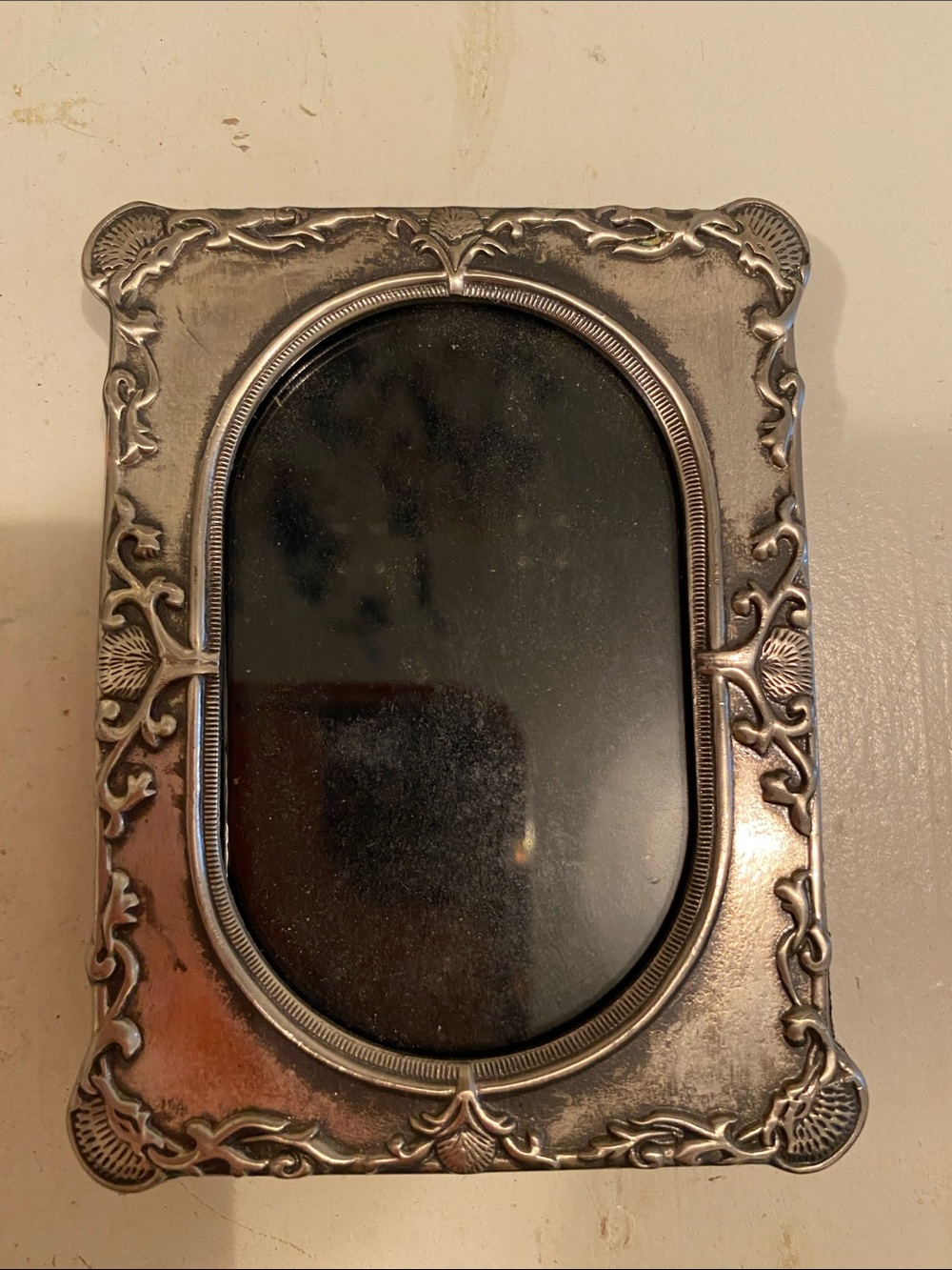 Intricate Repousse Baroque Revival Silver Decorative Picture Frame - small 4”x3”